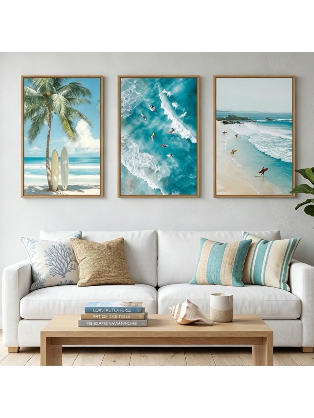 Extra Large Tropical Beach Wall Art - 24x36 Framed Canvas Ocean Decor, Set of 3